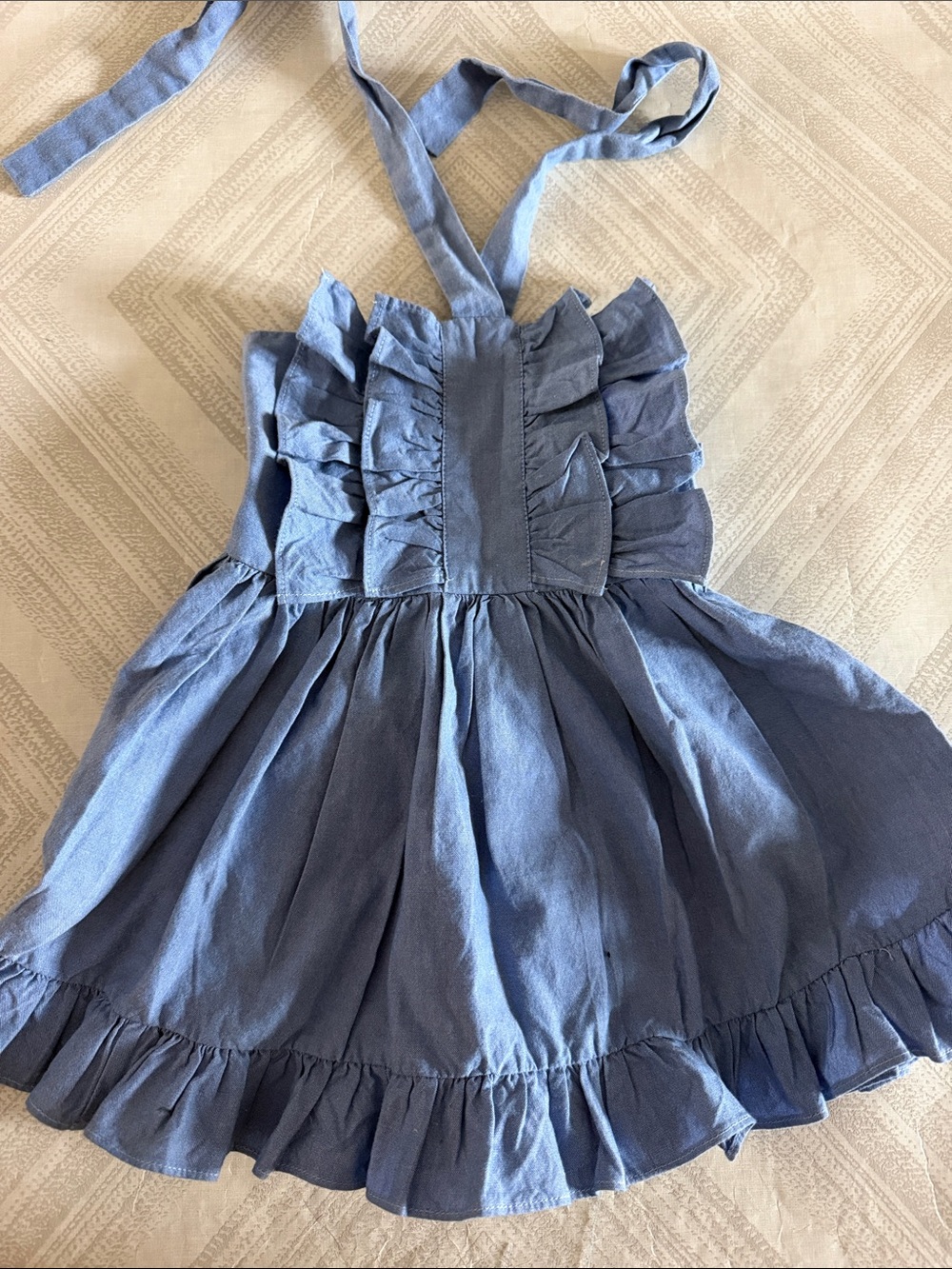 Hala Baloo Blue Bib Front Ruffle Dress Girls Size 2T Tie Neck Soft Blue